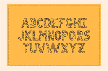 Font Thread. Abc letters for different design. Sew font.  Latin uppercase alphabet letters. Vector.