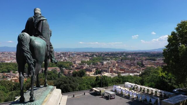 Aerial drone footage view of gianicolo Rome Italy no video editing
