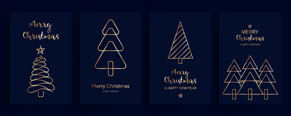 Golden Christmas cards set. Vector illustration