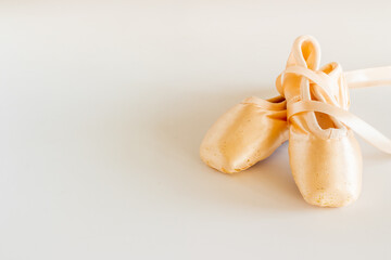 Ballet dancer set of pointe shoes or slippers with ribbon