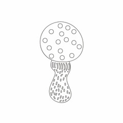 Mushroom black and white withdots, outlinr fly agaric seasonal Halloween vector illustration of inedible witch mushrooms autumn holidays simple minimalist hand drawn doodle style drawing