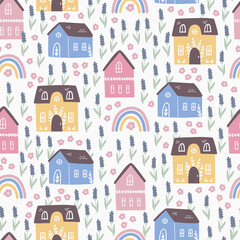 Seamless pattern with hand drawn vector clipart in scandinavian style. Digital paper, seamless background texture for textile, fabric, wallpaper