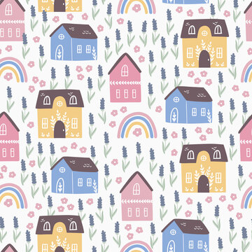 Seamless pattern with hand drawn vector clipart in scandinavian style. Digital paper, seamless background texture for textile, fabric, wallpaper © saltoli