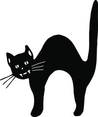 Black cat. Hand drawn vector image