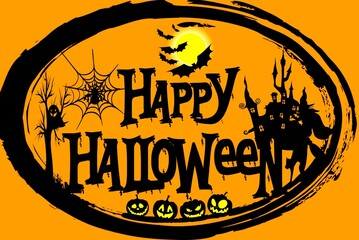 halloween stamp with halloween on orange background.