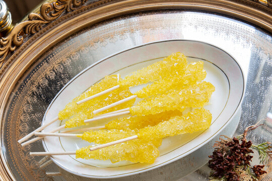 Persian sugar with saffron. Eat it as a candy bar or use it to mix it into your tea. Selective Focus 