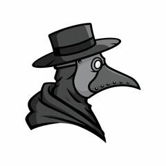 Plague doctor head profile, with bird mask and hat. A plague doctor in a mask with a long beak and hat