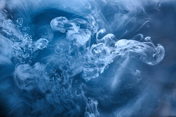 Abstract blue ocean sea background, indigo ink sky, liquid azure paint underwater, swirling smoke...