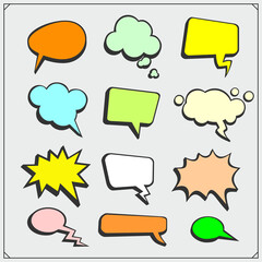 Cartoon colorful speech bubbles. Empty dialog boxes for text.