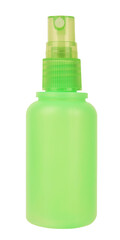 Green plastic sprayer bottle pump spray isolated on white background