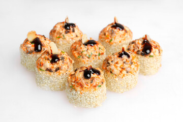 delicious sushi for menu on white background