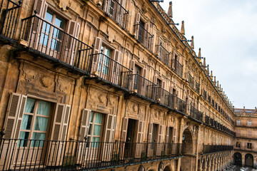 facade of the historic building of Plaza Mayor of Salamanca.