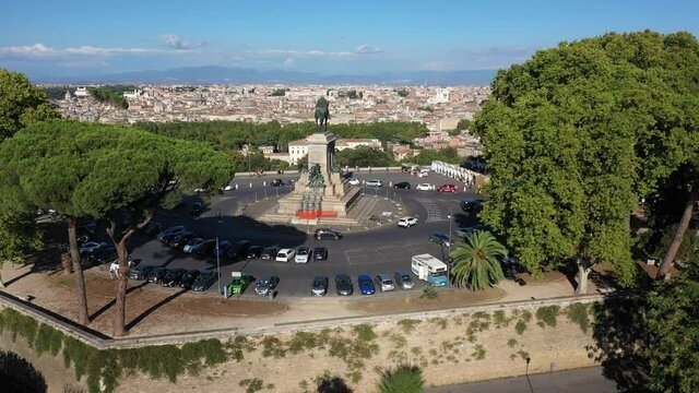 Aerial drone footage view of gianicolo Rome Italy no video editing
