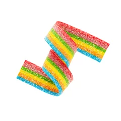 Foto op Plexiglas Rainbow sour jelly candy strip in sugar sprinkles isolated over white background © Laima