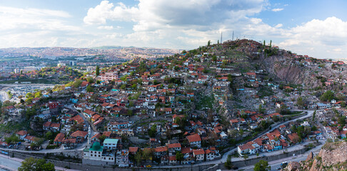 トルコ　首都アンカラの旧市街の丘の上に建つアンカラ城の城壁から望む街並み