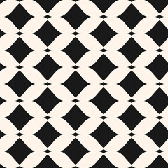 Abstract vector mesh pattern. Seamless illustration with diamond grid and wavy, curved black and white shapes. The simple pattern is used in wallpapers, prints, packaging, covers and textiles.