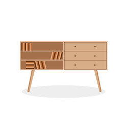 Office cabinet with shelves for books. Vector illustration in flat cartoon style.