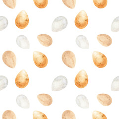 Watercolor seamless pattern with eggs. Handmade illustration, on a white background