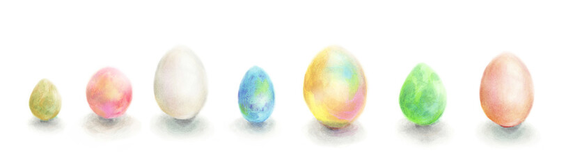 カラフルな卵達　手描き