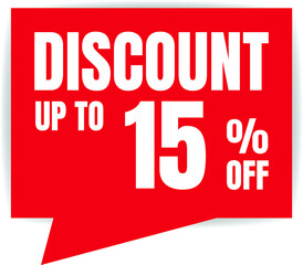 15 Percent Off, Discount Sign Banner or Poster. Special offer price signs