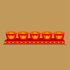 Vector illustration, a cup of worship Chinese tea, put tea inside. on a brown background, worshiping gods, festivals, temples, shrines