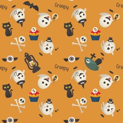 Seamless pattern Halloween ghost,シームレスパターン ハロウィン 