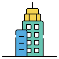 A flat design icon of skyscraper
