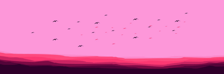 mountain landscape with bird flying vector illustration design for wallpaper design, design template, background template, and tourism design template