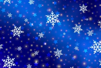 Light BLUE vector pattern with christmas snowflakes, stars.