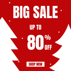 80 Percent Off, Christmas Big Sale Sign, Discount Sign Banner or Poster. Special offer price signs
