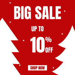 10 Percent Off, Christmas Big Sale Sign, Discount Sign Banner or Poster. Special offer price signs