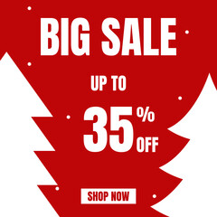 35 Percent Off, Christmas Big Sale Sign, Discount Sign Banner or Poster. Special offer price signs