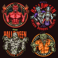 Halloween colorful vintage logotypes