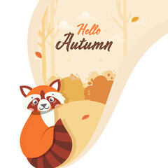 Hello Autumn Celebration Background With Cartoon Raccoon.