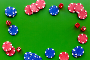 Poker gambling chips. Red and blue chips for casino games