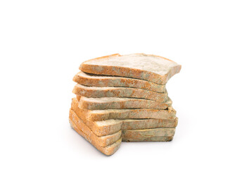 Mouldy bread isolated on white background.