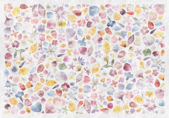 300枚の多彩な花びらと押し花、手漉き和紙のイメージ