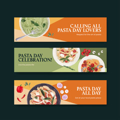 Fototapeta na wymiar Banner template with pasta cancept,watercolor style