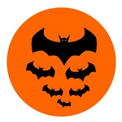 Fototapeta premium Vector illustration of black bat silhouette with full moon background, flat style. Perfect for Halloween celebration illustration