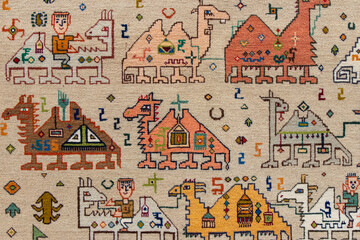 Obraz premium Carpet pattern with oriental motifs. Traditional Azerbaijan carpet