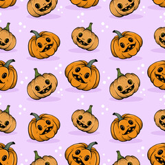 Cute and funny Halloween pumpkin seamless pattern.
