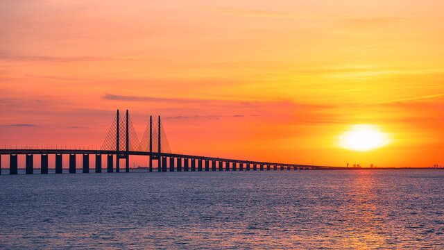 The Oresund Bridge is a combined motorway and railway bridge between Sweden and Denmark (Malmo and Copenhagen). 