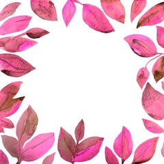 Cornice floreale botanica acquerello fogli rosa