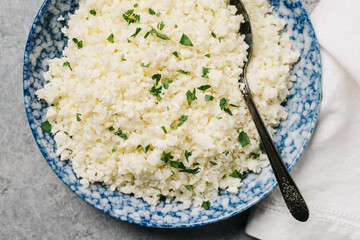 Bowl of cauliflower rice in a bowl