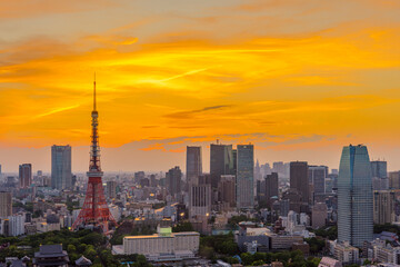 Fototapeta na wymiar Tokyo tower and city with cityscape view at twilight