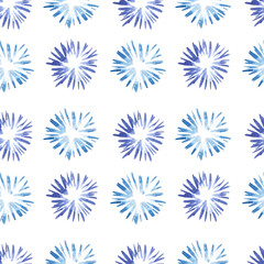 Seamless pattern. Watercolor. Blue and purple cornflowers on a white background. For backdrop, paper, printing, wrapping, fabric.