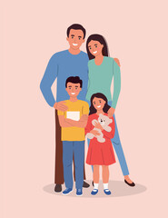 Mother and father with children. Happy family isolated. Vector illustration