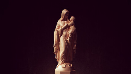Mary Mother an Child Baby Jesus Statue Religion Christ Sculpture Saint 3d illustration render  © paul