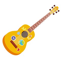 ПечатьAcoustic guitar with stickers. Hippie guitar