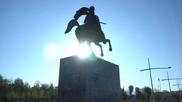 Slow tilt shot of Alexander the Great in Macedonia Thessaloniki Greece.